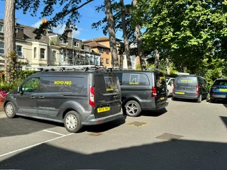 Novopro Fire Protection van fleet on site in Grosvenor, Bournemouth
